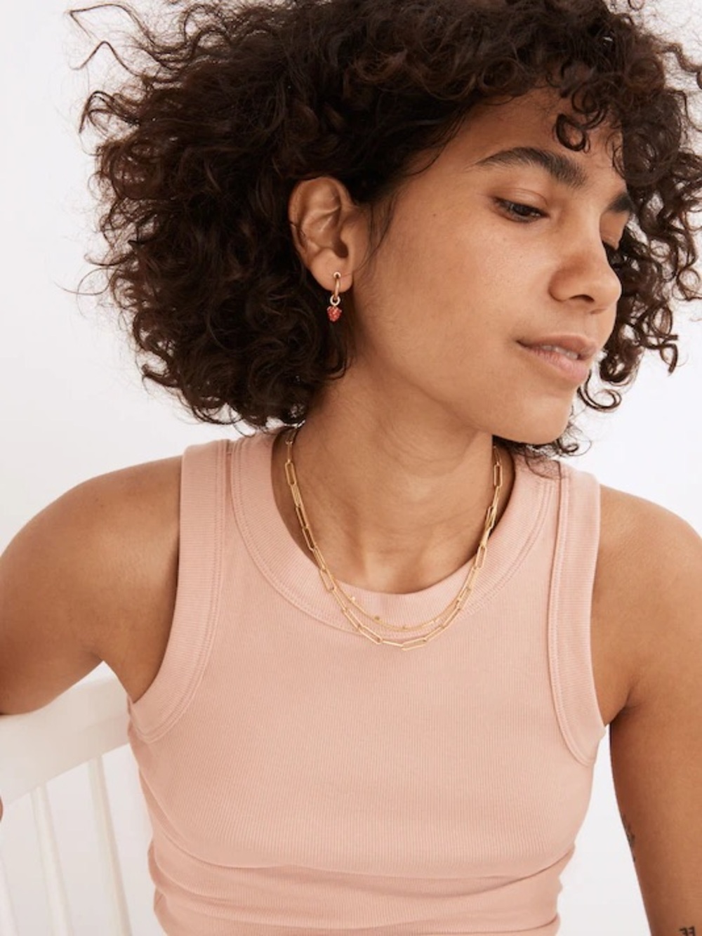 NEW Madewell | Strawberry Fruit Gold Huggy Hoop Earrings - Picture 2 of 2